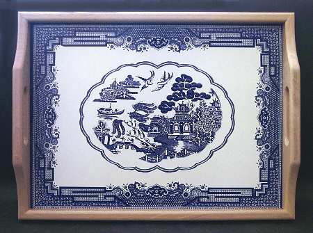 Willow Blue (Made in England, Earthenware, Newer) Rectangular Wood Tray