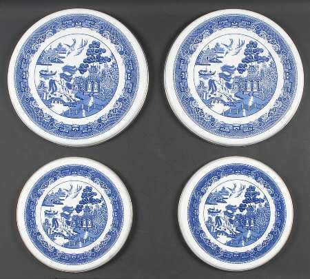Willow Blue (Made in England, Earthenware, Newer) Round Steel Stove Cover - Set of 4