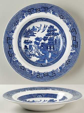 Willow Blue (Made in England, Earthenware, Newer) Rim Soup Bowl