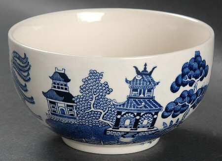 Willow Blue (Made in England, Earthenware, Newer) Open Rice/Sugar Bowl