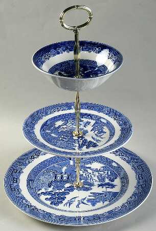 Willow Blue (Made in England, Earthenware, Newer) Tiered Fruit Dip HC