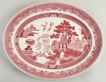 Willow Pink Red 19" Oval Serving Platter