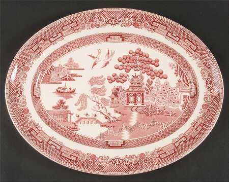 Willow Pink Red 16" Oval Serving Platter