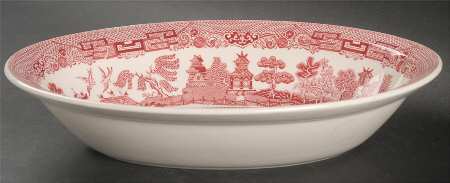 Willow Pink Red 10" Oval Vegetable Bowl