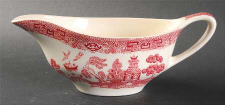 Willow Pink Red Gravy Boat