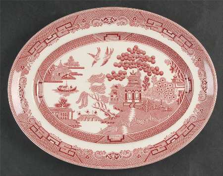 Willow Pink Red 12" Oval Serving Platter