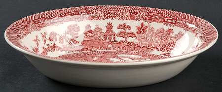 Willow Pink Red 9" Oval Vegetable Bowl