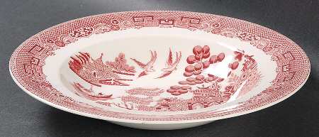 Willow Pink Red Rim Soup Bowl