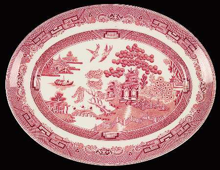 Willow Pink Red 12" Oval Serving Platter