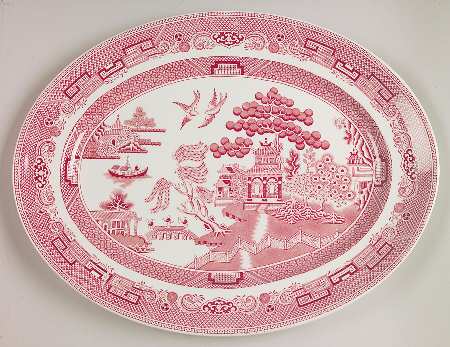 Willow Pink Red 14" Oval Serving Platter