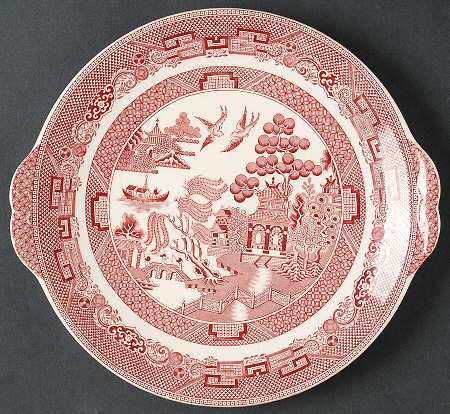 Willow Pink Red Handled Cake Plate