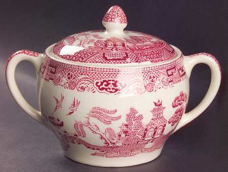 Willow Pink Red Sugar Bowl & Lid