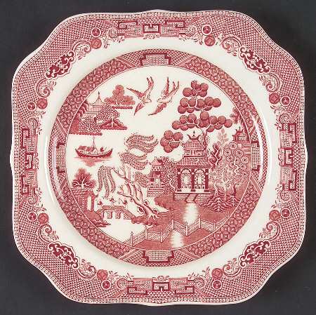 Willow Pink Red Square Salad Plate