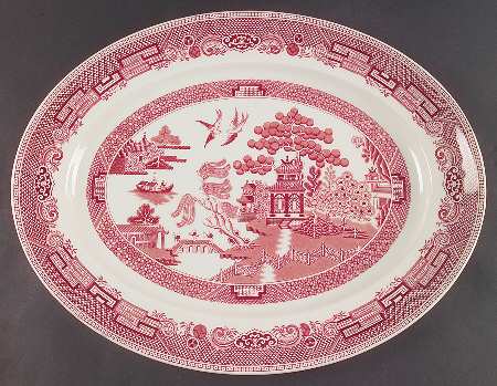 Willow Pink Red 17" Oval Serving Platter