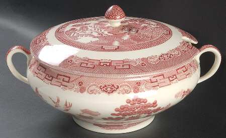 Willow Pink Red Tureen &  Lid