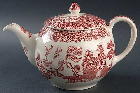 Willow Pink Red Teapot & Lid