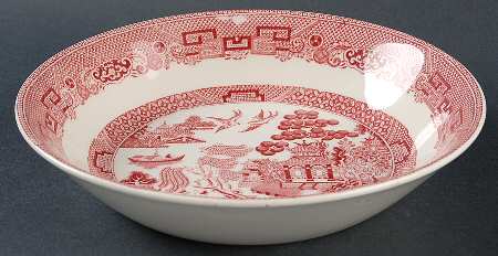 Willow Pink Red Coupe Soup Bowl