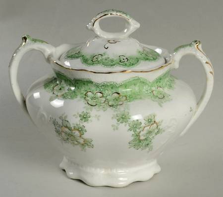 Wild Rose Green Sugar Bowl & Lid