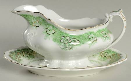 Wild Rose Green Gravy Boat & Underplate/Relish