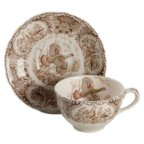 Wild Turkeys Brown (Native American) Flat Cup & Saucer Set by Johnson Brothers