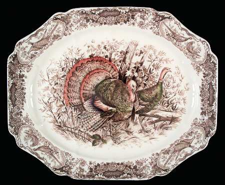 Wild Turkeys Brown (Native American) 17" Oval Serving Platter