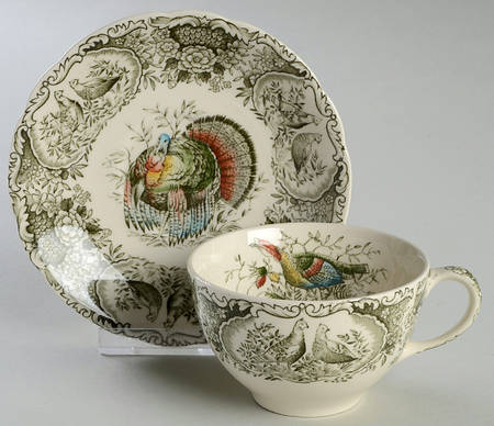 Woodland Wild Turkeys Green Multicolor Flat Cup & Saucer Set