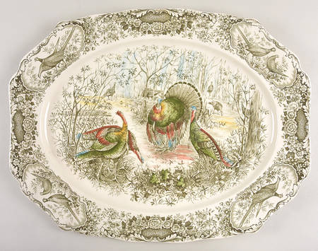 Woodland Wild Turkeys Green Multicolor 20" Oval Serving Platter