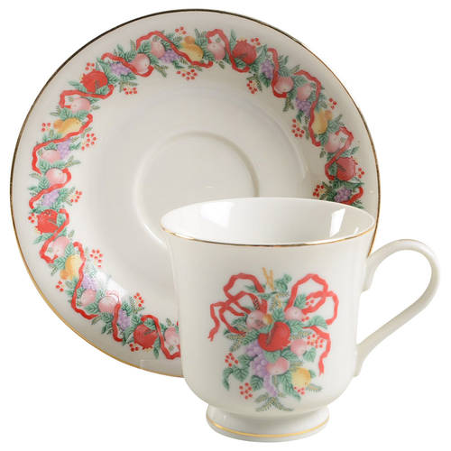 Cranberry Hill Footed Cup & Saucer Set