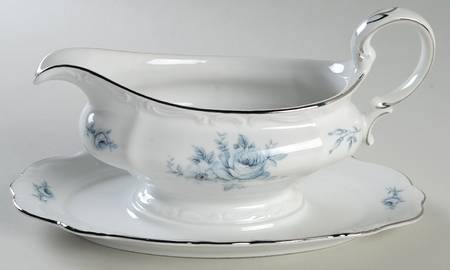 Blue Bouquet Platinum Gravy Boat with Attached Underplate