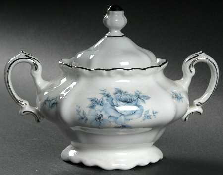 Blue Bouquet Platinum Sugar Bowl & Lid