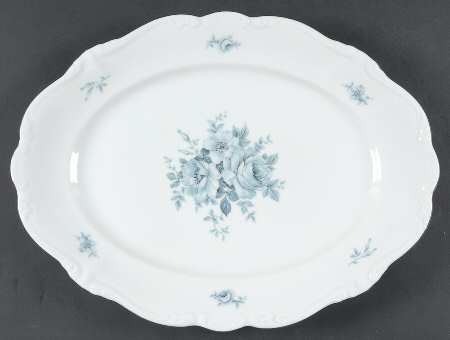 Blue Bouquet Platinum 14" Oval Serving Platter