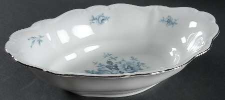 Blue Bouquet Platinum 10" Oval Vegetable Bowl