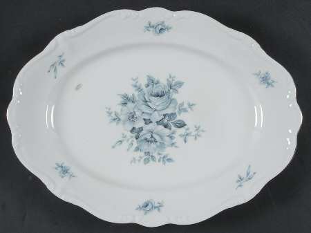 Blue Bouquet Platinum 12" Oval Serving Platter