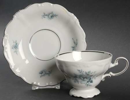 Blue Bouquet Platinum Footed Cup & Saucer Set