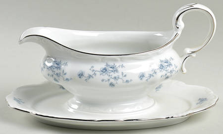 Blue Garland (Bavaria Backstamp) Gravy Boat with Attached Underplate