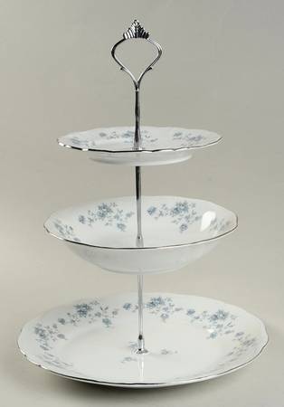 Blue Garland (Bavaria Backstamp) 3-Tiered Serving Tray (DP, SOC, BB)