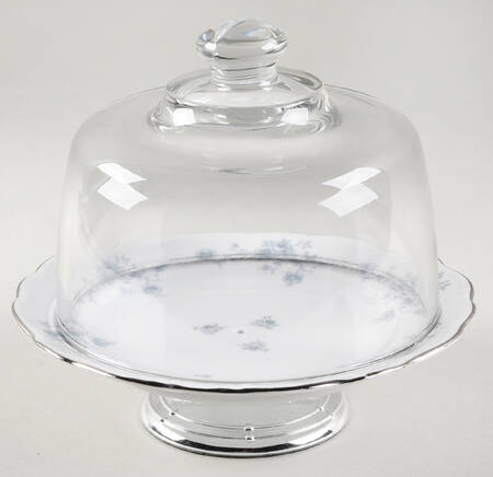 Blue Garland (Bavaria Backstamp) 6 1/2"-7 1/2" Footed Cheese Plate w/ Glass Dome HC