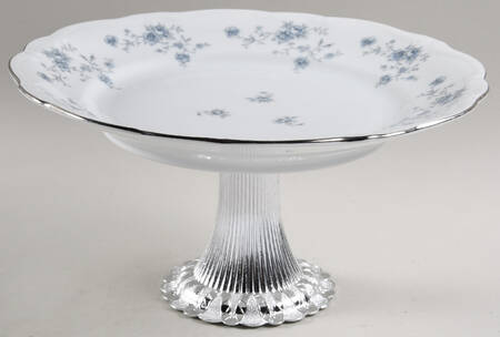 Blue Garland (Bavaria Backstamp) Cake Stand with 4"-5" Metal Pedestal  Hc