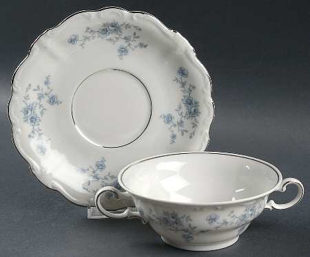 Blue Garland (Bavaria Backstamp) Flat Cream Soup Bowl & Saucer Set