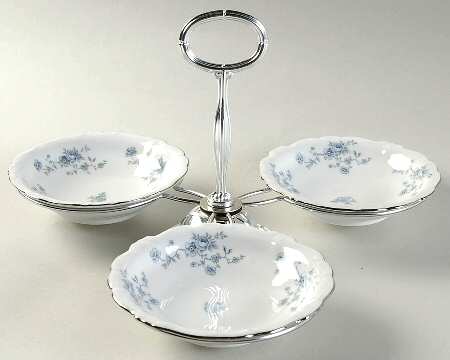 Blue Garland (Bavaria Backstamp) 7" x 12" 3-Part Relish & Metal Stand (FR) HC