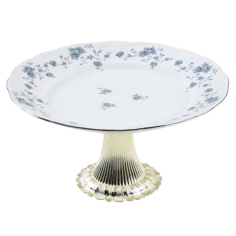 Blue Garland (Thailand Traditions) Cake Stand with 4"-5" Metal Pedestal  Hc