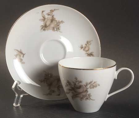 Brown Rose Flat Cup & Saucer Set
