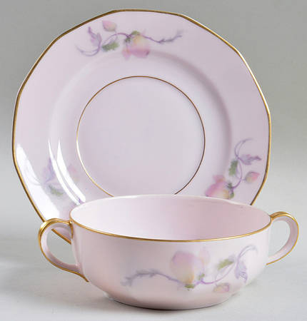 Dogwood (Gold Trim) Flat Cream Soup Bowl & Saucer Set