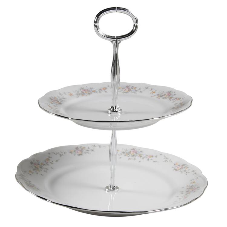 Floral Splendor 6 5/8"-10"  2 Tiered Serving Tray (Dp, Sp) HC
