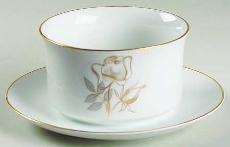 Gold Rose Gravy Boat with Attached Underplate