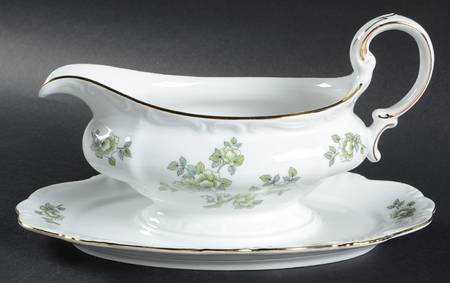Indian Tree Gold Trim Gravy Boat with Attached Underplate