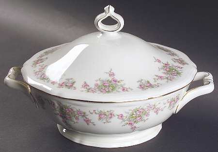 Wild Rose (1-16" Gold Trim) Round Covered Vegetable