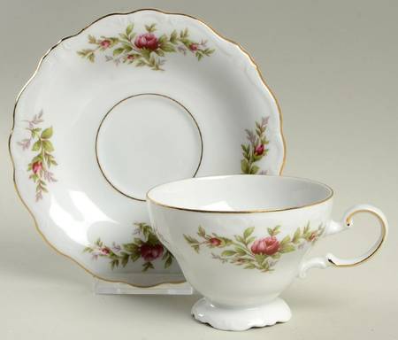 Moss Rose (Bavarian Backstamp) Footed Cup & Saucer Set