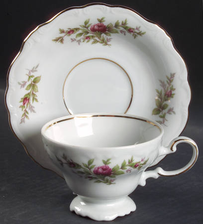 Moss Rose (Bavarian Backstamp) Footed Cup & Saucer Set