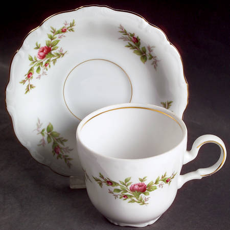 Moss Rose (Bavarian Backstamp) Flat Cup & Saucer Set